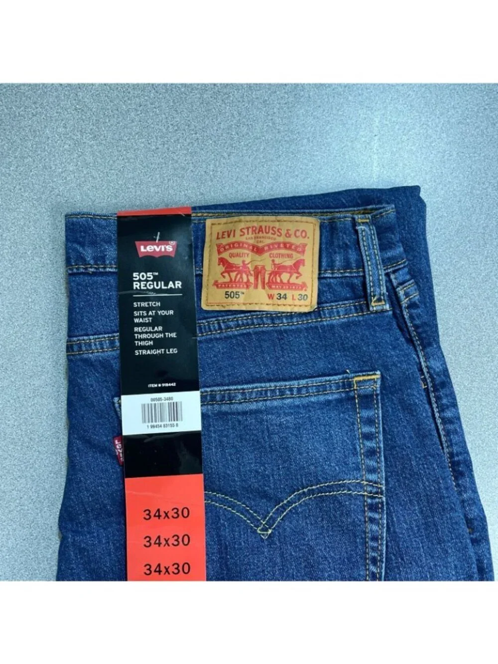 NWT Levi's 505 Men's 34x30 Blue Regular Fit Stretch Jeans Straight Leg Denim